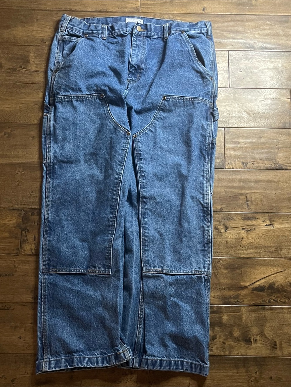 Y2K Baggy Double Knee Carpenter Blue Baggy Jeans #Baggy #carpenter